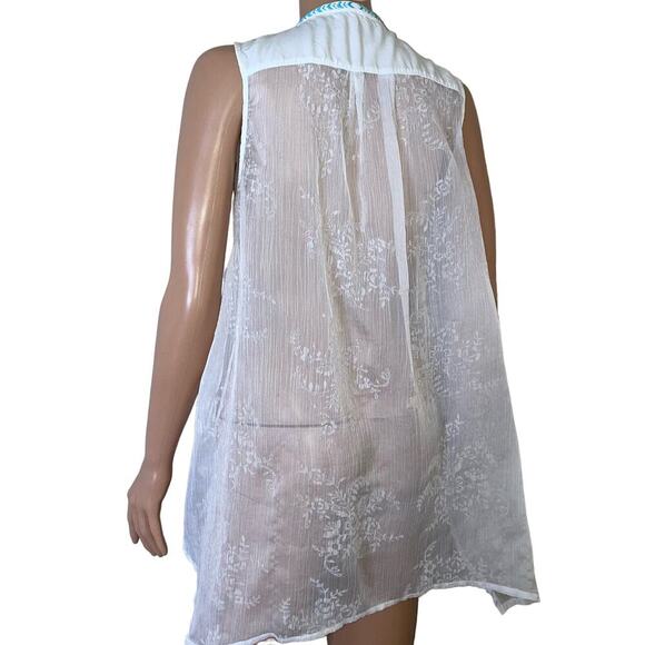 Sweet Jane top blouse embroidered top asymmetrical hem floral mixed media SZ L - Picture 4 of 9